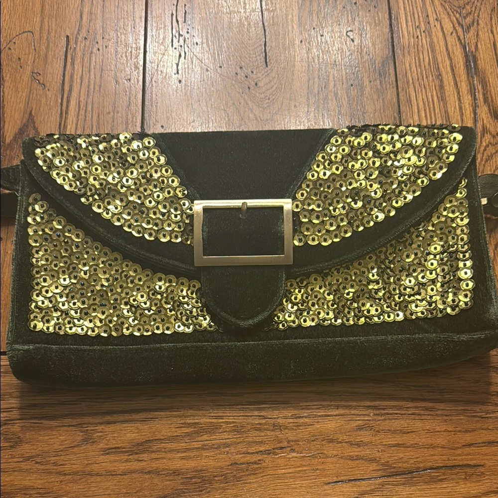 Green and Gold Velvet Sequin Clutch